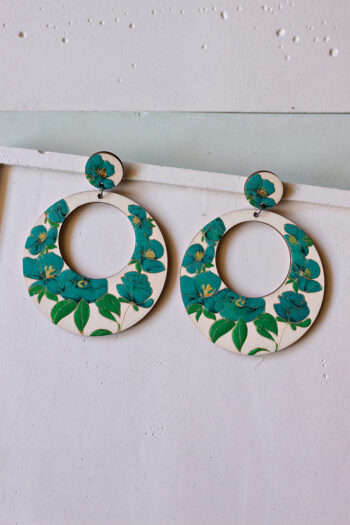 Long floral earrings - green/turquoise