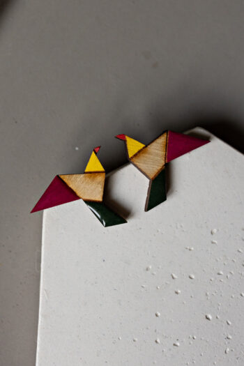 Ξύλινο σκουλαρίκι "Origami Πουλί"