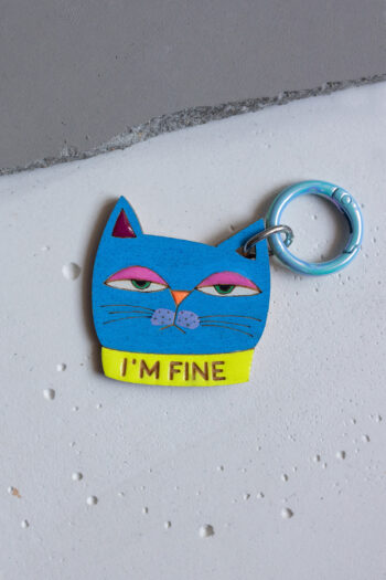 I'm fine - Ξύλινο μπρελόκ γάτα